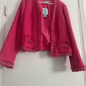 Chic Pink Blazer with Gold Chain Accents